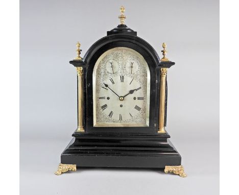 A Victorian table clock in George III style, 8” arched silvered dial with Roman numerals and subsidiary chime silent and eigh