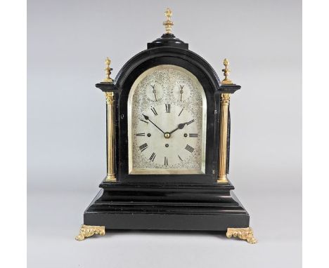 A Victorian table clock in George III style, 8” arched silvered dial with Roman numerals and subsidiary chime silent and eigh