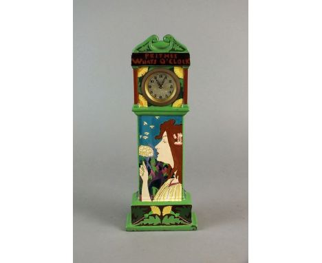 A Wileman & Co., The Foley China 'Intarsio' ware miniature pottery longcase clock, circa 1900 Art Nouveau style designed by F