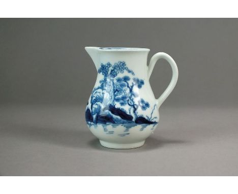 A Worcester porcelain sparrow beak jug, circa 1775, painted in blue with the Cannonball pattern below an internal cross-hatch