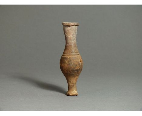 Greco-Roman, ceramic perfume flask, 1st century BC - 1st AD; (North Africa) rolled rim with long tapering neck widening to th