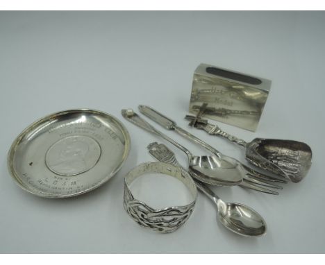 A 1930's Chinese silver matchbox cover having Golf Club medal presentation inscription and a similar Chinese silver pin dish 