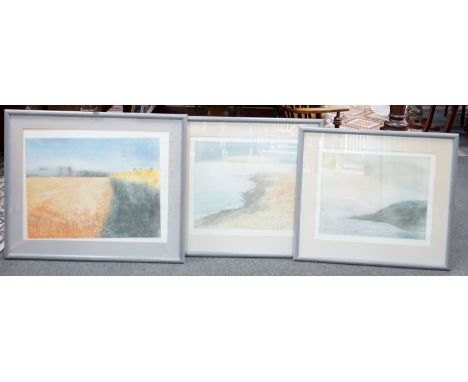 Donald Wilkinson (1937-), three screenprints, 'Camus Nan Gael', 'Autumn Eigg' and 'Edge of the Sunflower field, Provence', al