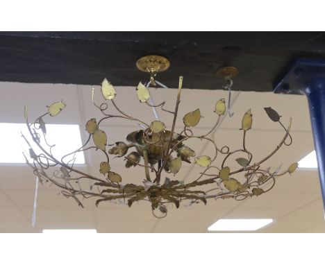 An Italian gilt metal ceiling light with leaf decoration