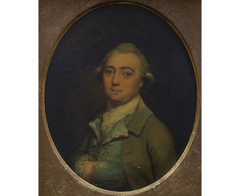 18th century oval oil on canvas, portrait of a gentleman, framed, 37 x 29cm