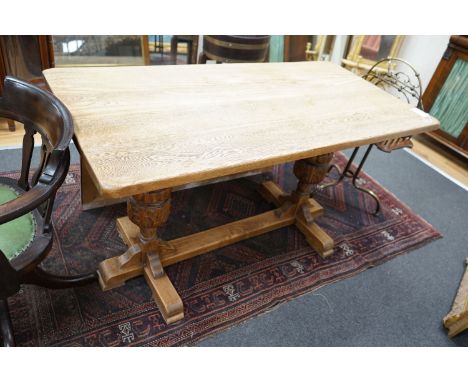 A small 1920s light oak rectangular refectory dining table, width 138cm depth 68cm height 74cm