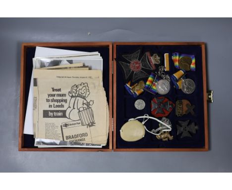 WWI medals, G-13741 PTE. W. H MEARS. THE QUEEN’S R. and 44366 PTE. A. N. BALDWIN. K. R. RIF. C. together with other military 