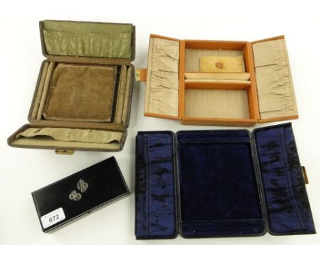 3 leather jewel boxes and an ebony and silver mounted jewel box, (4).