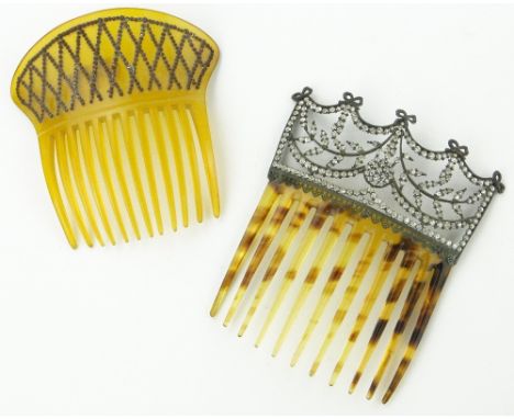 Antique tortoise shell and marcasite hair comb, 
length 4.5" and another (2).