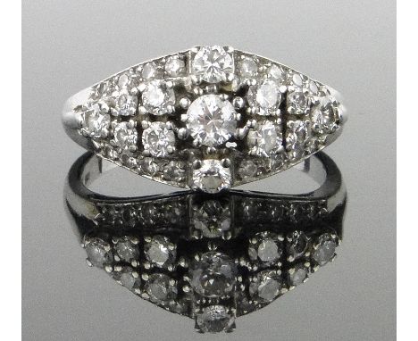 A 14ct gold diamond cluster ring, setting height 10mm, size R.