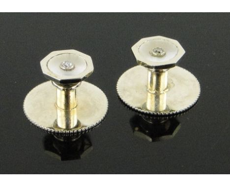 Pair of 18ct white gold mother of pearl and diamond dress studs.