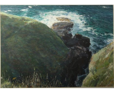Paul LEWIN (1967) The Steep Cornish Cliffs, Pendeen Mixed media Signed and dated '01 54 x 74cm