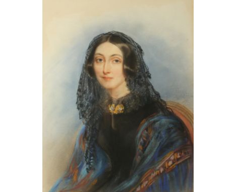 Portrait of Harriet Nicholas Watercolour and chalk Much family information to the back 32 x 25cm