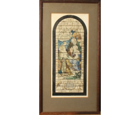 Robert J. NEWBERY (1861-1940) Two stained glass church window designs Together with a stained glass oval portrait of a gentle
