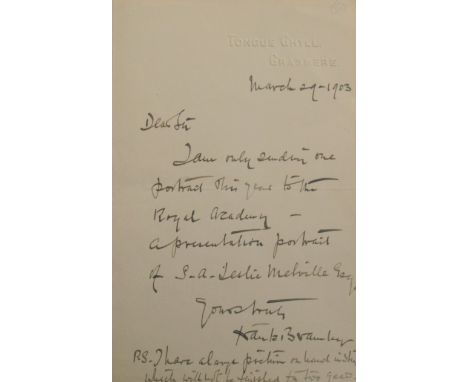 Frank BRAMLEY (1857-1915)A hand-written letter from the artist, dated March 29th 1903.Provenance:From the David Wilkinson Col