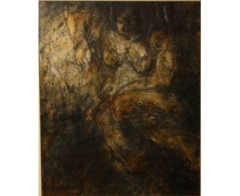Dot SEARLE Nude Mixed media Artists label to the back 45 x 37cm