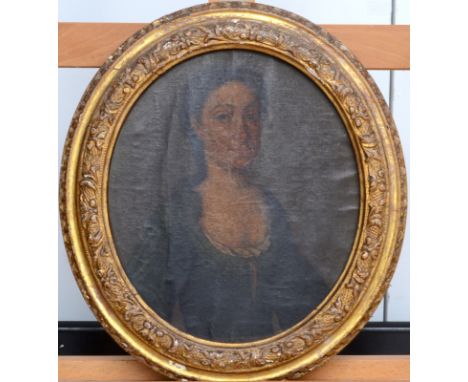 Portrait of a LadyOil on canvasDiameter 35cm (oval) Condition report: Overall size with frame - 43 x 47cm.  Frame depth 6cm.C