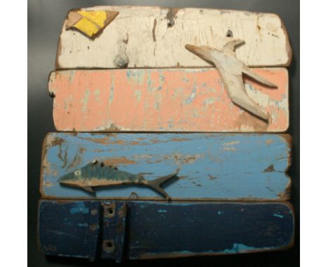Ian DUNLOP (1945) Seagull and Mackerel Assemblage - beach combed materials Signed, inscribed and dated '96 to the back 39 x 3