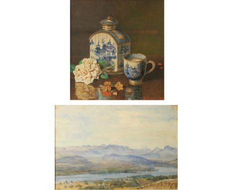 Alex STANESBY (1832-1916) The Worcester Tea Caddy Watercolour Signed and dated 1886 26 x 24cm Together with a watercolour by 