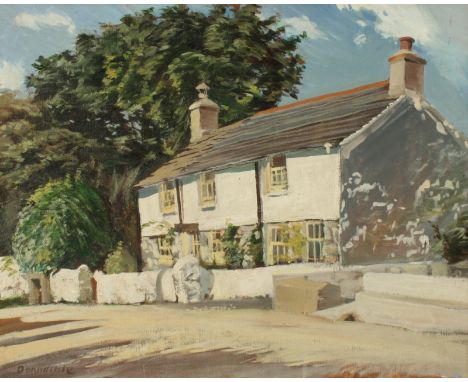 J R DONNACHIE View of a White cottage, Goldsithney, Cornwall Oil on board Signed Further signed, inscribed and dated 1966 40 