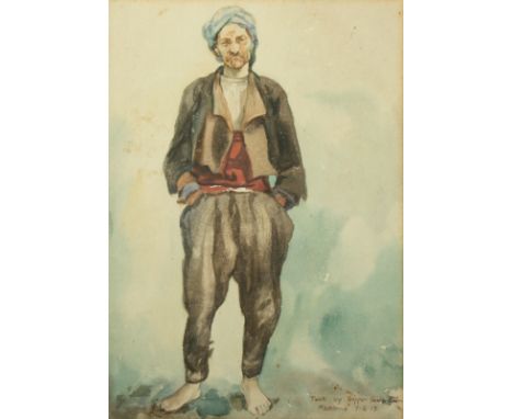 Sapper George BANE Portrait of a Macedonian Turk Watercolour Signed, inscribed and dated 7.6.17 26.5 x 19cm
