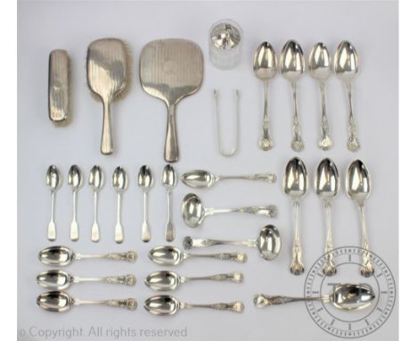 A selection of assorted silver to include six William IV fiddle pattern teaspoons, London 1831, each terminal initialled, 14.