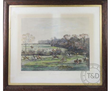 After Godfrey Douglas Giles (1857-1941), Colour print, The Burton Hunt 1912 Gone Away from Hainton Wood, Signed and titled in