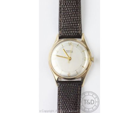A 9ct gold Rotary Maximus wristwatch, the silvered dial with Aarabic 12, 3, 6 and 9 interspersed with batons, gold coloured h