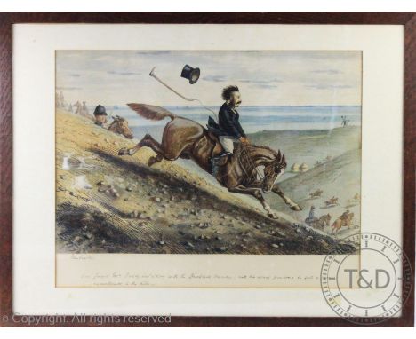 After John Leech, Three colour hunting and coaching prints, 'The Old Favourite', 'When there's a will there's a way', and one