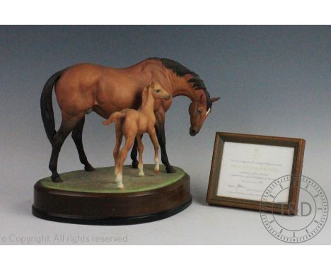 A Royal Worcester Prince's Grace and Foal, modelled by Doris Lindner, limited edition number 189 of 750, with plinth base and