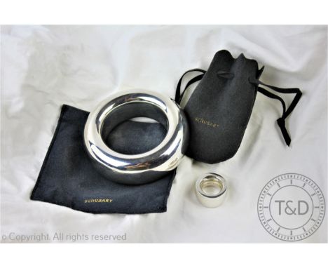 A Schubart, Dusseldorf, Germany silver bangle and ring, each stamped 925 and of simplistic, plain polished form, gross weight