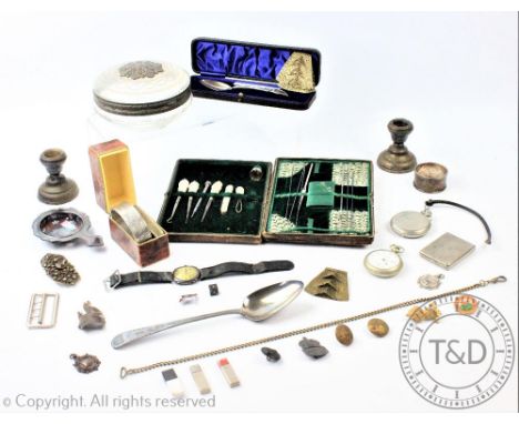 A selection of silver, watches and costume jewellery etc, to include an 18th century silver and bright cut engraved spoon, a 