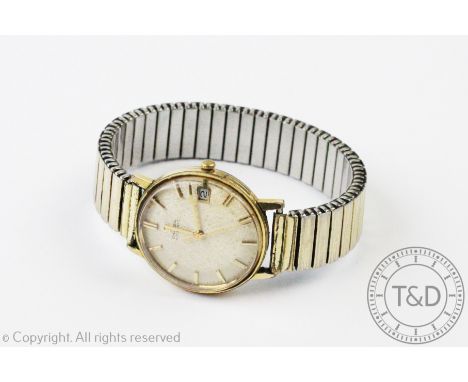 A gentleman's Omega wristwatch, the gold plated case enclosing champagne coloured dial with date aperture, gilt batons and ce