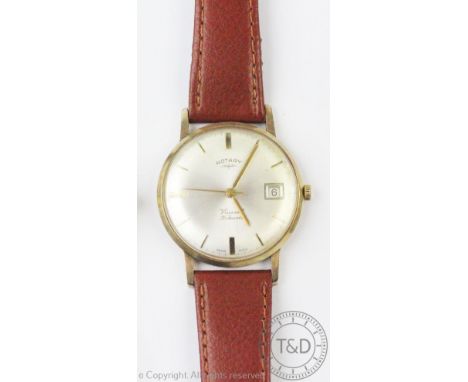 A 9ct gold cased Rotary Viscount 21 Jewels, London 1965, the silvered dial with gilt batons, subsidiary date aperture and cen
