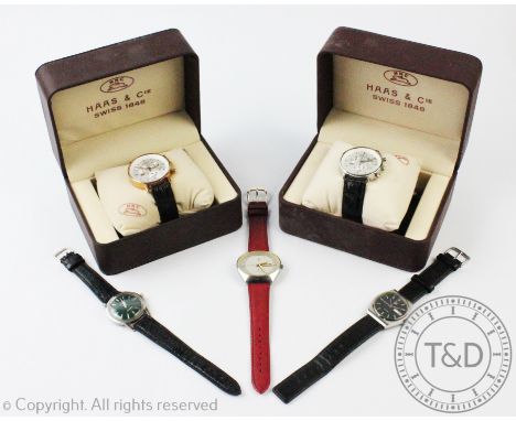 Two HNC Haas & Cie wristwatches, each with three subsidiary dials to the face and centre sweep seconds, to include a stainles