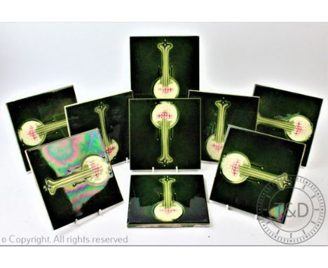 Nine Secessionist ceramic tiles, decorated with stylized flowers, initialled AM verso, 15cm x 15cm (15)