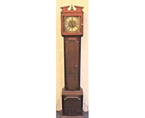 A modern mahogany grandmother clock, with Roman numeral chapter ring and eight day movement striking on a gong, 146cm H
