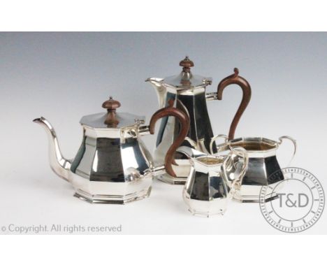 A Roberts and Belk silver plated four piece tea service, tallest 20cm
