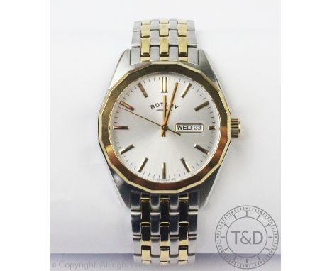 A gentleman's Rotary wristwatch, the faceted circular dial enclosing silvered dial with gilt batons, centre-sweep seconds and