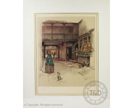 After Cecil Aldin (1870-1935), Colour print, The Red Lion at Banbury with figure, dog and chicken, Signed in pencil, publishe