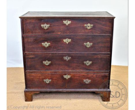 A George III and later mahogany chest, of four long drawers, on bracket feet, 110cm H x 110cm W x 57cm D