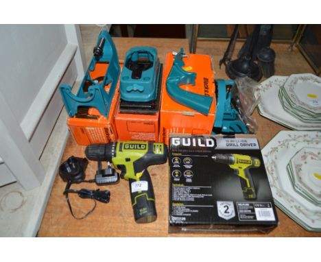 A Guild cordless screwdriver together with Black &amp; Decker tools