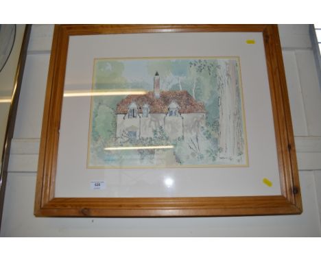 A pine framed print, entitled 'Clouds Hill, Dorset' signed bottom right 