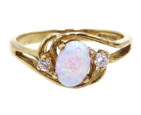 9ct gold opal and cubic zirconia ring, hallmarked Condition Report Approx 2.6gm, size P-QClick here for further images, condi