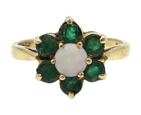 Emerald and opal flower cluster ring, hallmarked 9ct Condition Report Approx 2.4gm, size MClick here for further images, cond