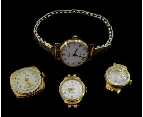 Rotary 9ct gold wristwatch on plated bracelet and three 9ct gold watches all hallmarked Condition Report Click here for furth