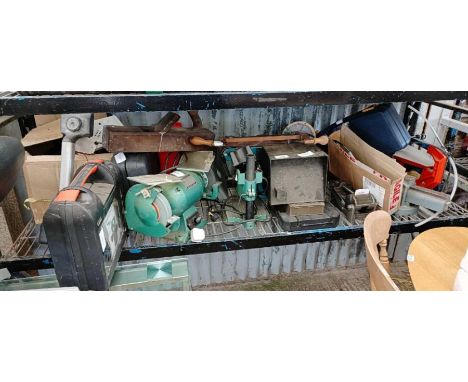 Collection of tools to include bench grinder, vices, drills, sanders etc