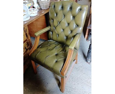 Green Chesterfield button back armchair