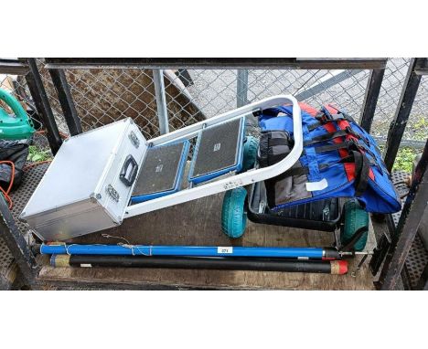 Gardening trolley, step ladder, aluminium case &amp; other items