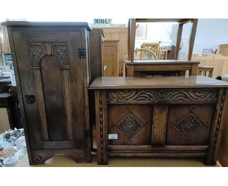 JC furniture Oak cabinet along with an Old Charm style oak trunk